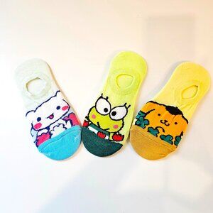 Sanrio No Show Socks 3 Pairs Cinnamoroll Keroppi Pompompurin Women Girls Kawaii